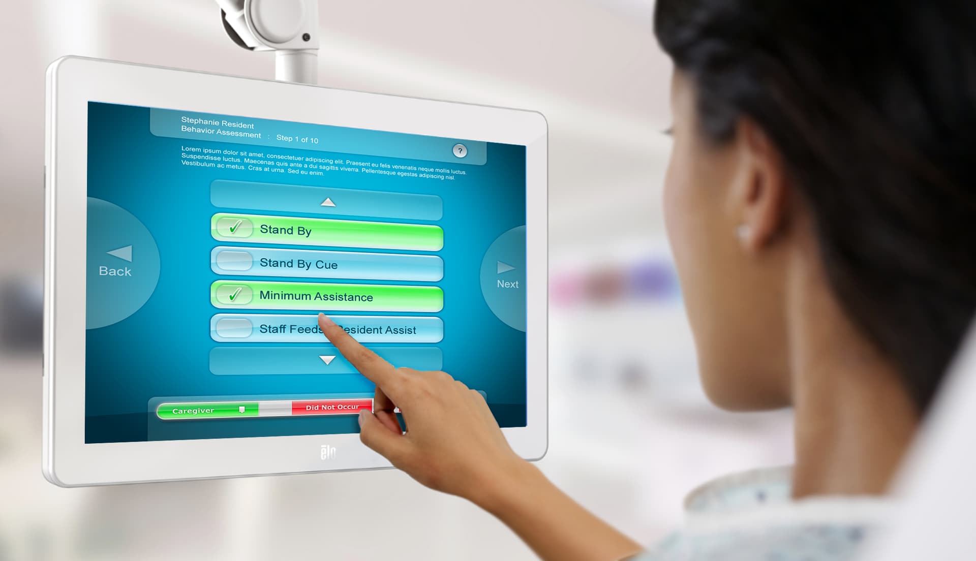 Touchscreen tablet interface installed at point of care