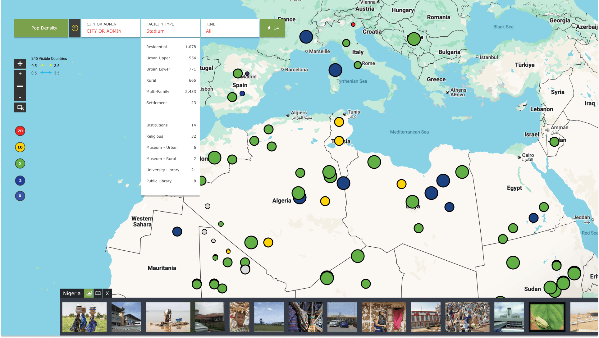 Interactive GIS map interface with facility filters and density markers